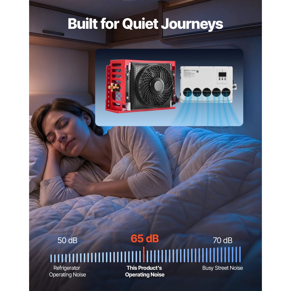 Klimatyzator typu split VEVOR 12 V do przyczep kempingowych, klimatyzator stacjonarny o mocy 10000 BTU z funkcją chłodzenia, przepływ powietrza 400 m³/h, sterowanie zdalne, klimatyzator kabinowy do ciężarówek, kamperów, pojazdów budowlanych, dźwigów, ciągników, koparek