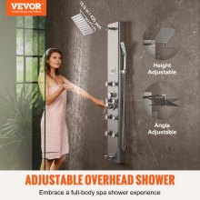 System paneli prysznicowych VEVOR, 5 trybów prysznica, wieża prysznicowa z cyfrowym wyświetlaczem, deszczownica, 8 dysz masujących, wylewka wannowa, główka prysznicowa z 3 ustawieniami, wąż 59 cali, zestaw prysznicowy ze stali nierdzewnej montowany na ścianie