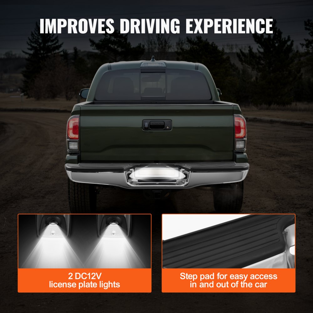 VEVOR Rear Bumper Compatible with 1995-2004 Toyota Tacoma, Chrome Steel, Replacement Rear Bumper with License Plate Light and Step Pad, without Sensor Holes, for TO1102215