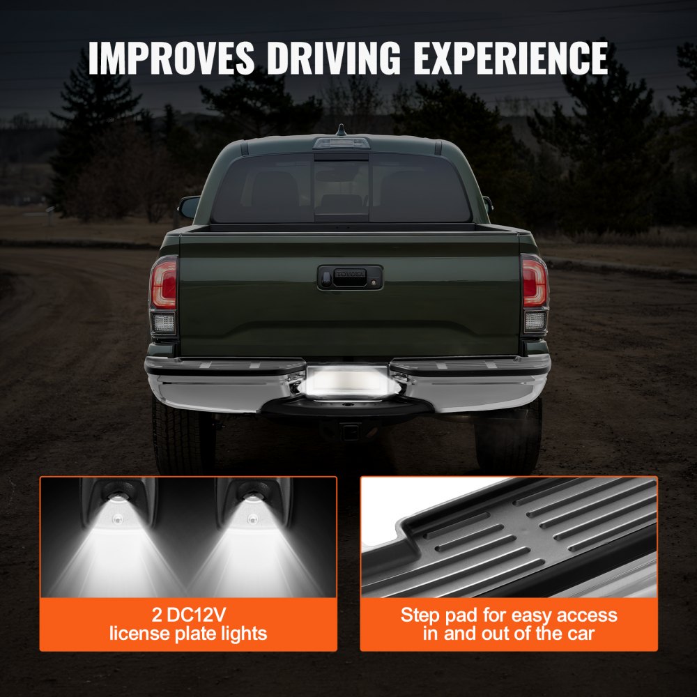 VEVOR Rear Bumper, Compatible with 1999-2007 Ford F250/Ford F350 Super Duty, Chrome Steel Rear Bumper, Replacement Rear Bumper with License Plate Light and Running Board, for FO1101141