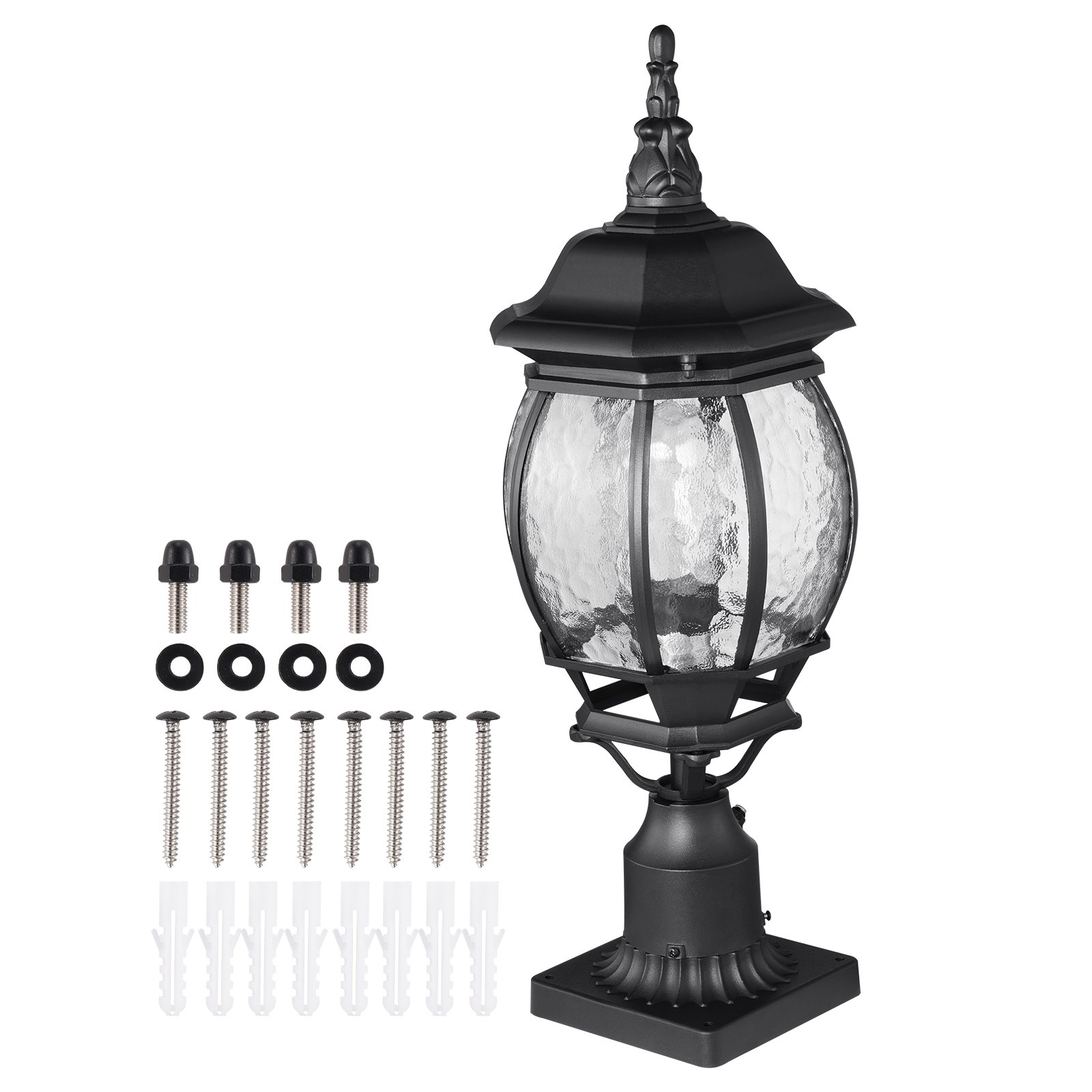 VEVOR 2-pak lamp ogrodowych Dusk-to-Dawn, 530 mm, wodoodporne lampy w kształcie latarni z 3,5-calowym szklanym kloszem na uchwycie słupowym, odporne na pioruny, zewnętrzne lampy słupowe do patio i ścieżek ogrodowych