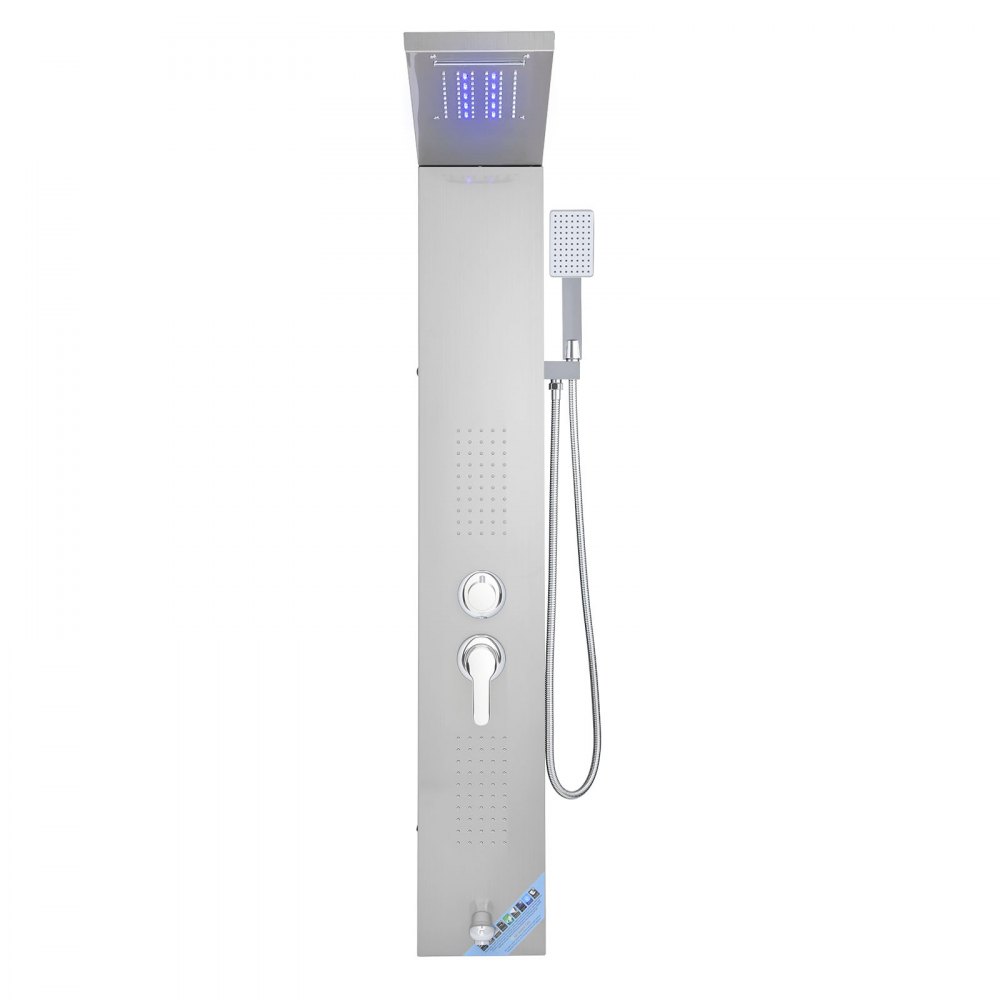 System prysznicowy VEVOR z panelem prysznicowym (5 trybów) z deszczownicą i diodami LED, kolumna prysznicowa ze szczotkowanej stali nierdzewnej (1345 mm), ścienny system masażu deszczownicą, z prysznicem ręcznym i wylewką wannową