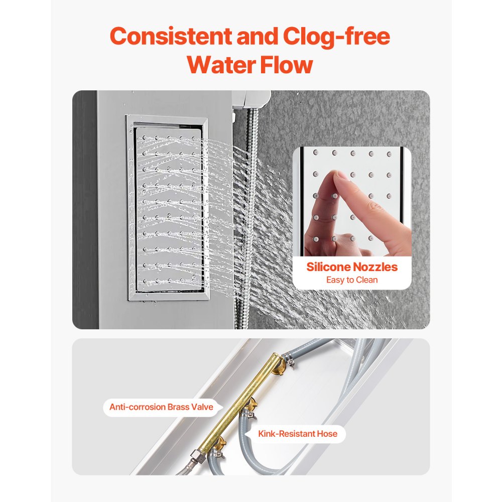 System prysznicowy VEVOR z panelem prysznicowym (3 w 1) z deszczownicą, kolumną prysznicową ze szczotkowanej stali nierdzewnej (1345 mm), ściennym systemem masażu deszczownicą, prysznicem ręcznym i dużym natryskiem