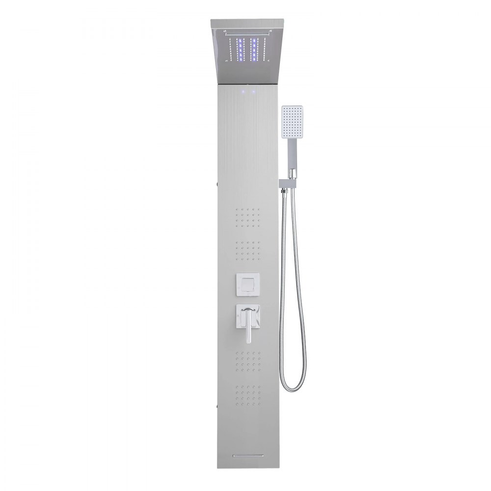 System prysznicowy VEVOR z panelem prysznicowym (5 trybów) z deszczownicą i diodami LED, kolumna prysznicowa ze szczotkowanej stali nierdzewnej (1345 mm), ścienny system masażu deszczownicą, prysznic ręczny i 4 dysze natryskowe