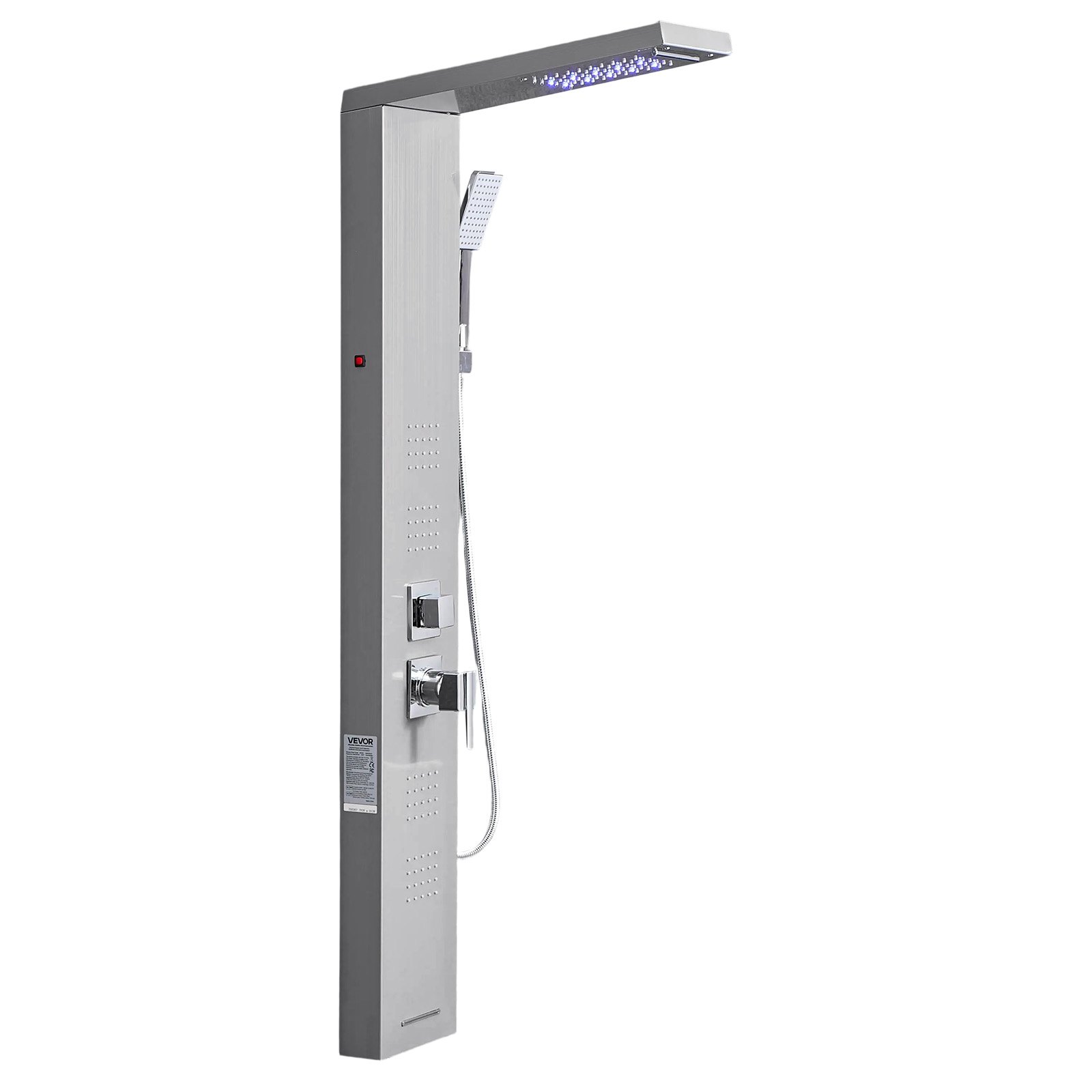System prysznicowy VEVOR z panelem prysznicowym (5 trybów) z deszczownicą i diodami LED, kolumna prysznicowa ze szczotkowanej stali nierdzewnej (1345 mm), ścienny system masażu deszczownicą, prysznic ręczny i 4 dysze natryskowe