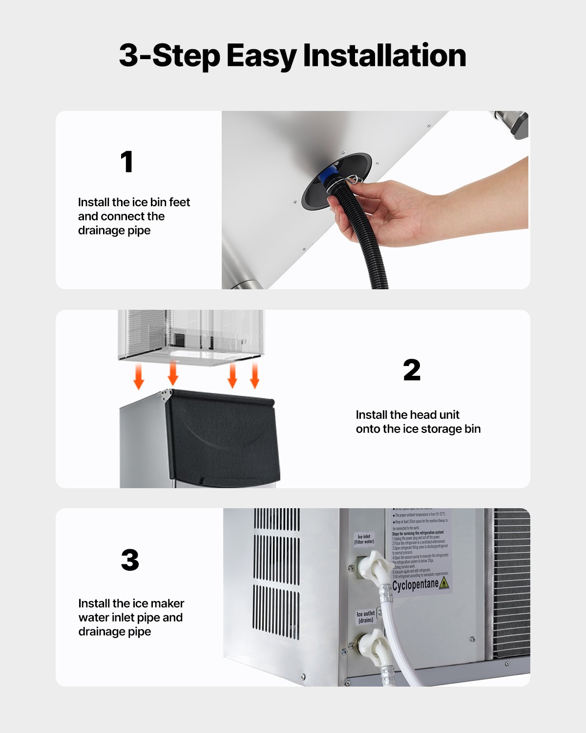 VEVOR Commercial Ice Maker Storage Bin, 113 KG Capacity Ice-Bin, Stainless Steel Commercial Ice Storage Bin with Adjustable Anti-slip Rubber Feet, Suitable for Restaurant Hotel and Beverage Shops