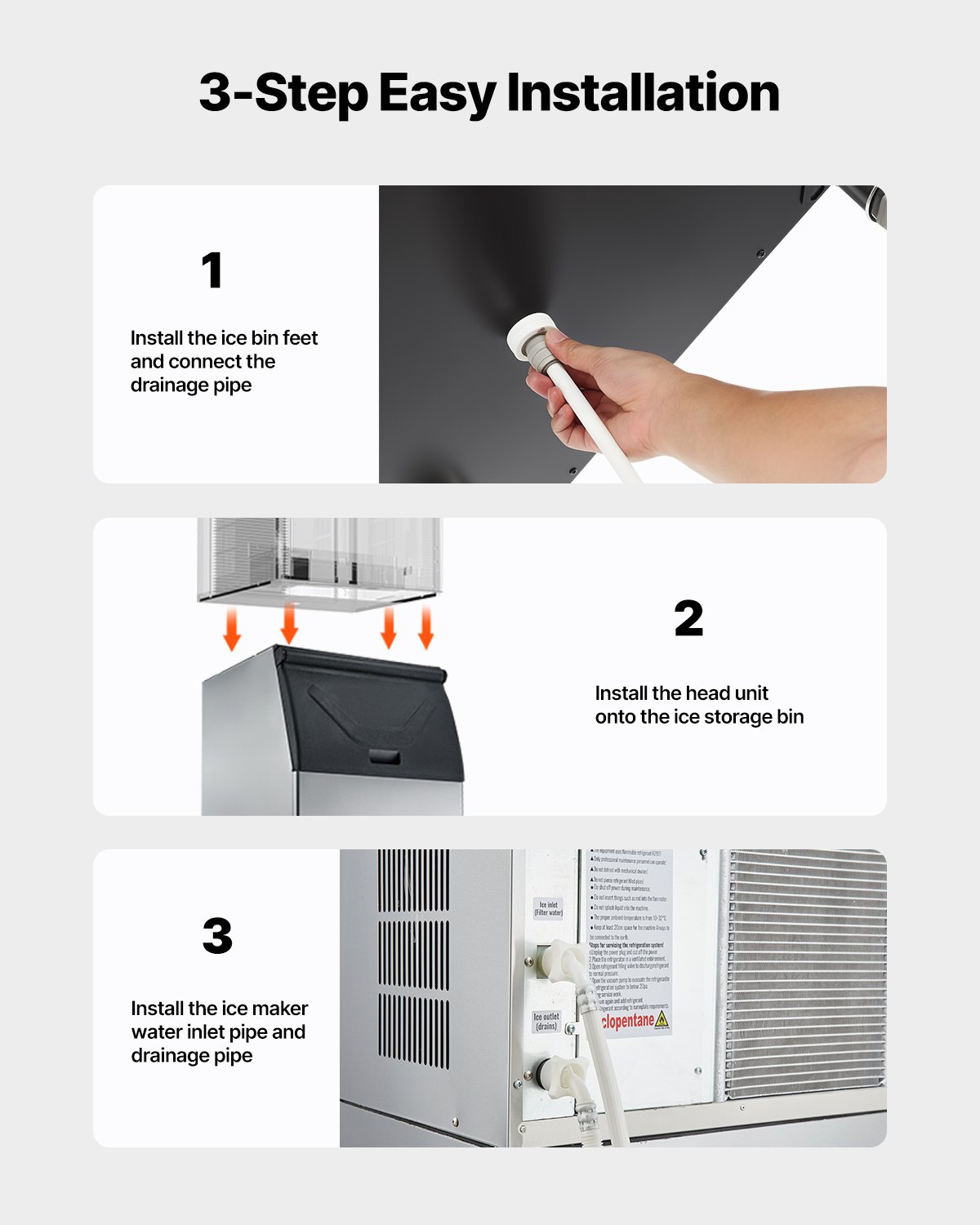 VEVOR Commercial Ice Maker Storage Bin, 136 KG Capacity Stainless Steel Ice-Bin, Commercial Ice Storage Bin with Adjustable Anti-slip Rubber Feet, Suitable for Restaurant, Hotel and Beverage Shops