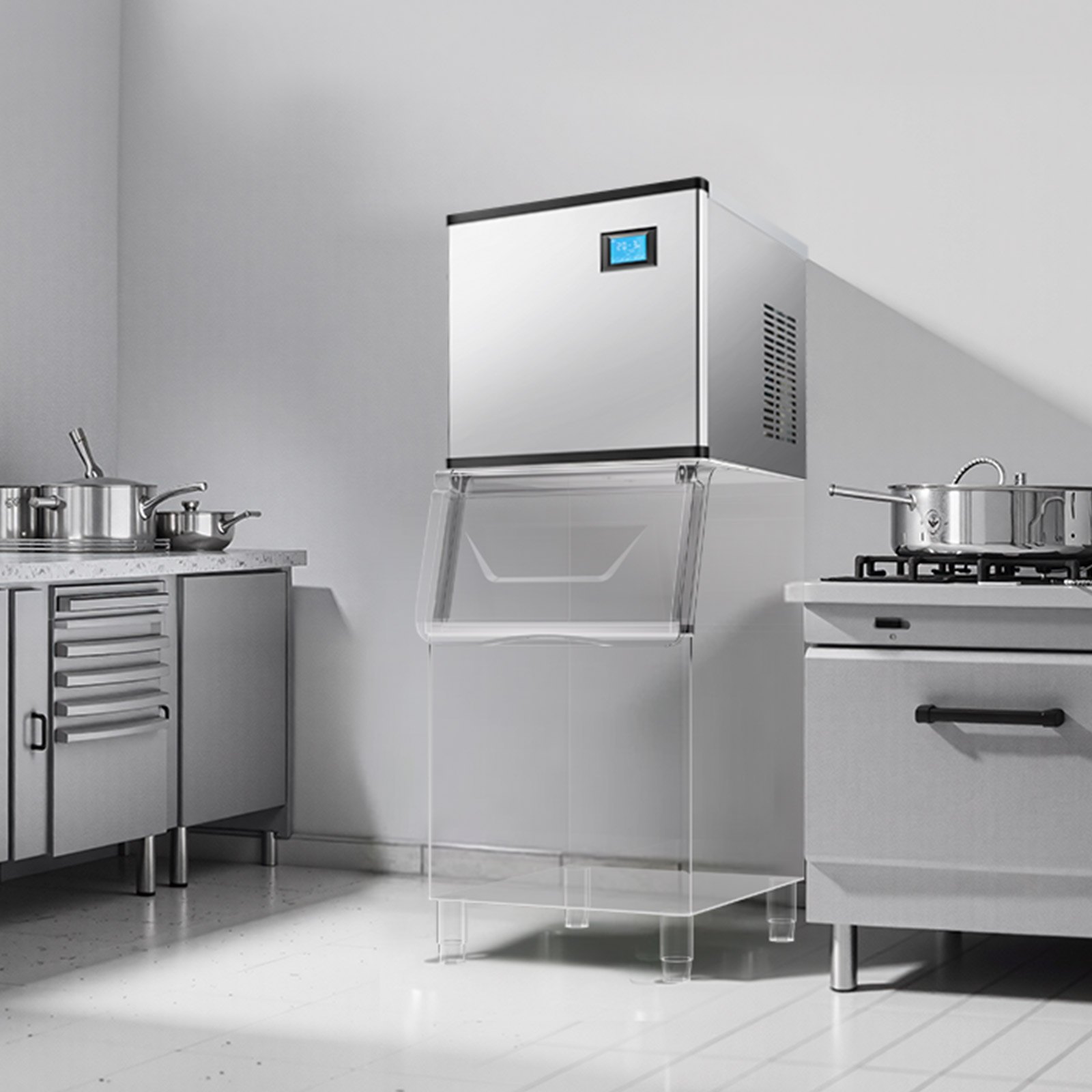 VEVOR Ice Machine Head, komercyjna maszyna do lodu, maszyna do lodu (tylko głowica), wydajność 227 kg/dzień, głowica ze stali nierdzewnej + głowica do lodu SGCC z inteligentnym panelem sterowania i czyszczeniem jednym przyciskiem