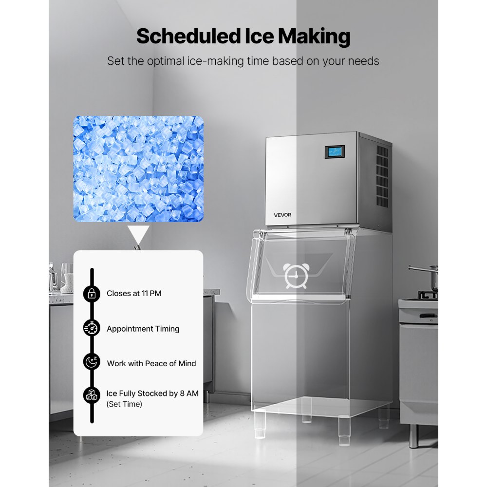 VEVOR Komercyjna maszyna do lodu, głowica 163 kg/dzień, stal nierdzewna, z funkcją samoczyszczenia, tacka na 156 kostek lodu, regulowana grubość kostek, do restauracji, barów, kawiarni, hoteli (tylko głowica)