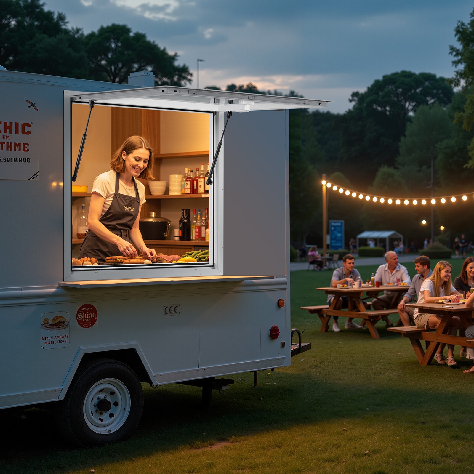 Okno VEVOR do przyczepy gastronomicznej (915 x 915 mm), okno serwujące z aluminiową ramą do przyczep gastronomicznych, okno serwujące otwierane pod kątem 85° do food trucków, wodoodporne okno gastronomiczne