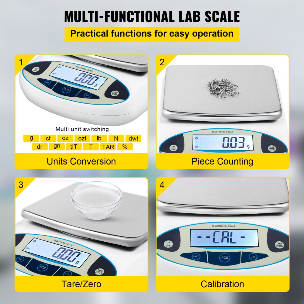 VEVOR Precision Scale 5000g 0.01g High-Precision Digital Electronic Scale Laboratory Analytical Scales School Scale Jewelry Scale Digital Precision Scale Milligram Scale Calibration Weight