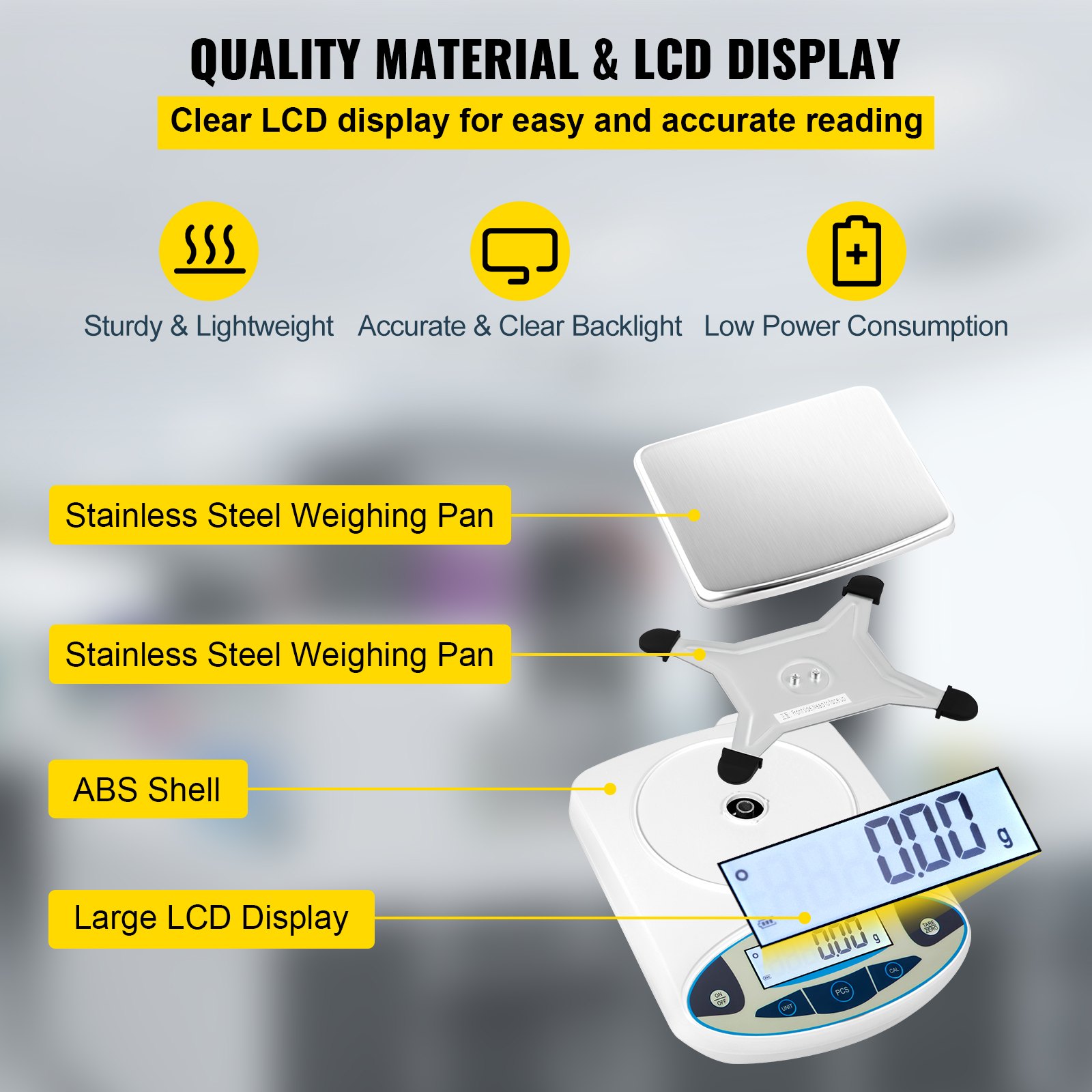 VEVOR Precision Scale 5000g 0.01g High-Precision Digital Electronic Scale Laboratory Analytical Scales School Scale Jewelry Scale Digital Precision Scale Milligram Scale Calibration Weight