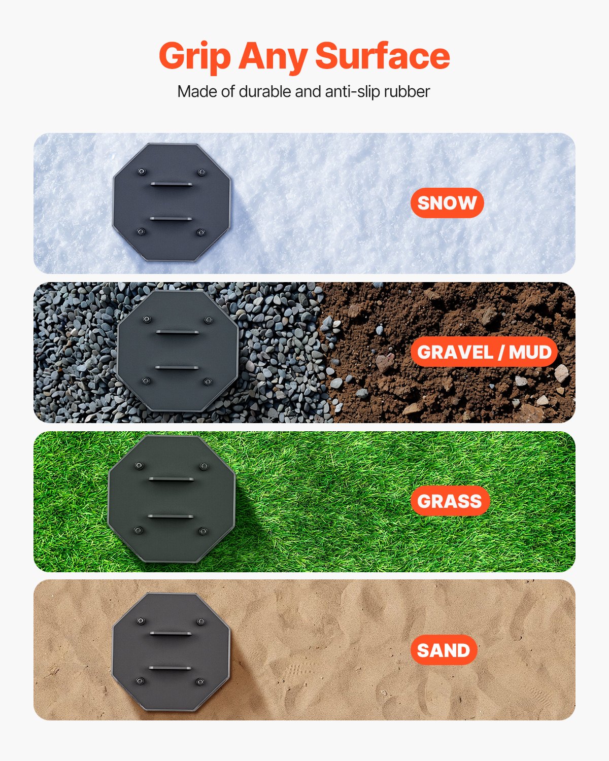 VEVOR 4-pack leveling pads for motorhomes, trailer jack pads made of rubber, 2300 kg load capacity (per pad), jack stabilizing pad with a large surface area, ideal for scissor jack feet