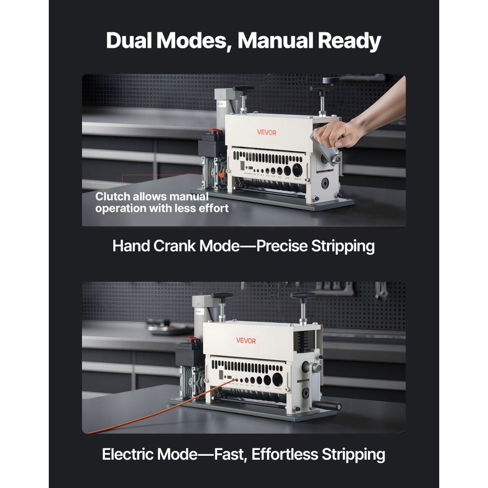 VEVOR Elektryczna ściągaczka izolacji z kabli, 1,5-40 mm, Automatyczna ściągaczka izolacji z kabli miedzianych, 11-kanałowa, Narzędzie do ściągania izolacji o mocy 370 W z ręczną korbą, Przycisk zatrzymania awaryjnego