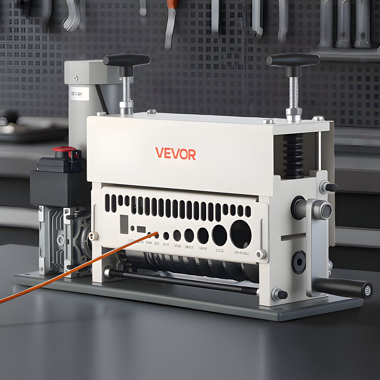 VEVOR Elektryczna ściągaczka izolacji z kabli, 1,5-40 mm, Automatyczna ściągaczka izolacji z kabli miedzianych, 11-kanałowa, Narzędzie do ściągania izolacji o mocy 370 W z ręczną korbą, Przycisk zatrzymania awaryjnego