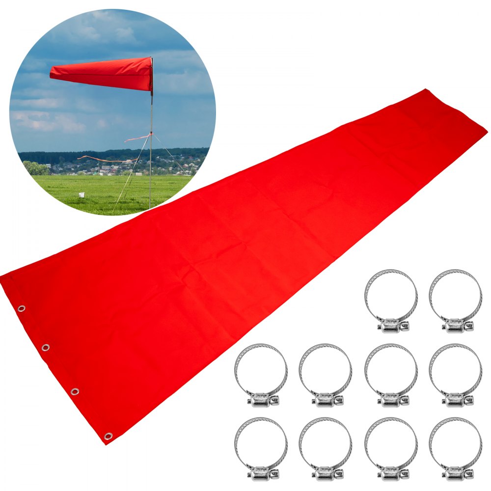Windsock Airport Wind Direction 24 x 96 cali, Aviation Wind Sock Orange Red