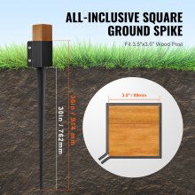 Kolec uziemiający VEVOR do słupków ogrodzeniowych, opakowanie 8 sztuk, 113 x 113 x 914 mm średnica zewnętrzna (średnica wewnętrzna 8,9 x 8,9 cm), metal, malowany proszkowo na kolor czarny, kolec uziemiający do skrzynek pocztowych, patio, balustrady ogrodowe