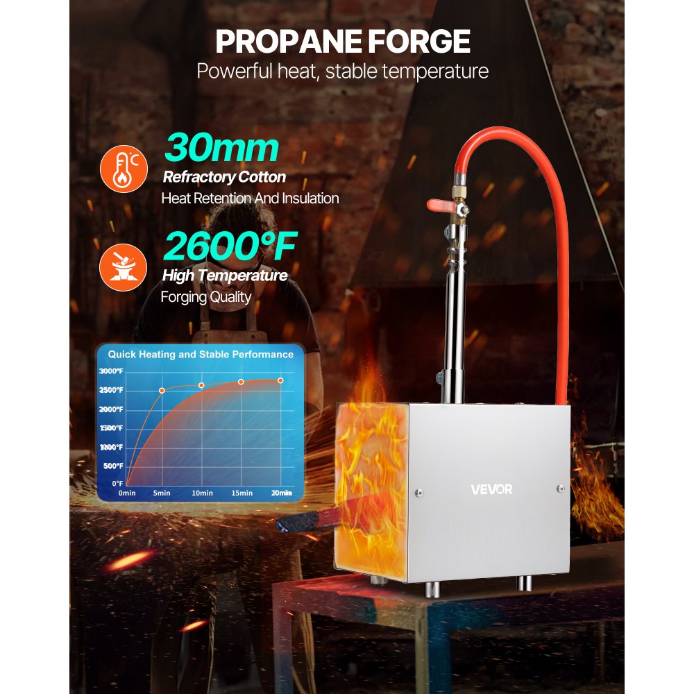 Piec do kucia propanowego VEVOR z 1 palnikiem, piec gazowy 1390 °C, piec do topienia, piec gazowy, kowalstwo, piec, narzędzia i sprzęt do kucia gazowego, kuźnia do kucia metalu, kuźnia