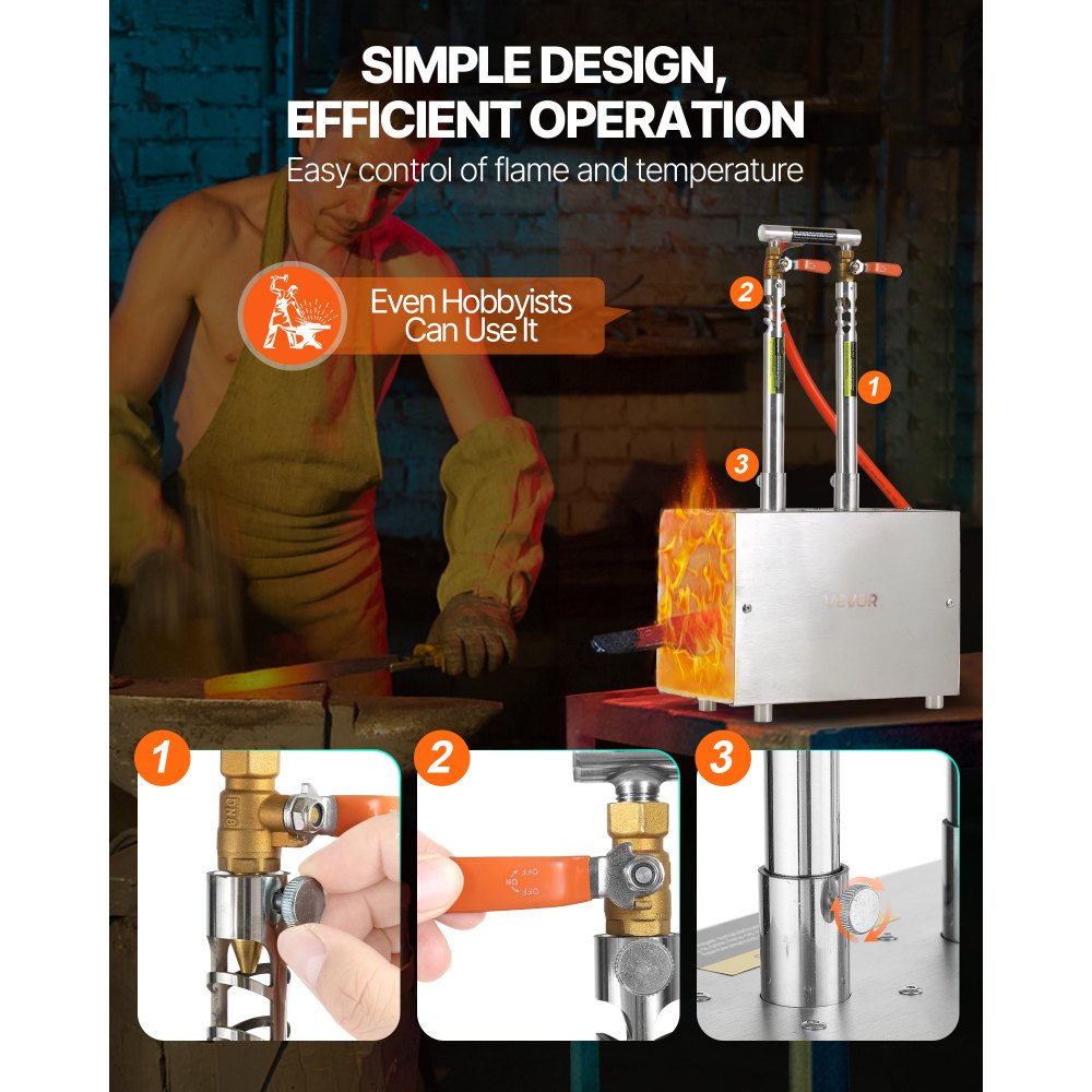 VEVOR przenośna kuźnia gazowa na propan z 2 palnikami 1427 °C, piec kowalsko-kowalski o kwadratowym kształcie, stal nierdzewna, narzędzia i urządzenia do kucia gazowego, piec do topienia stosowany w kuciu metali