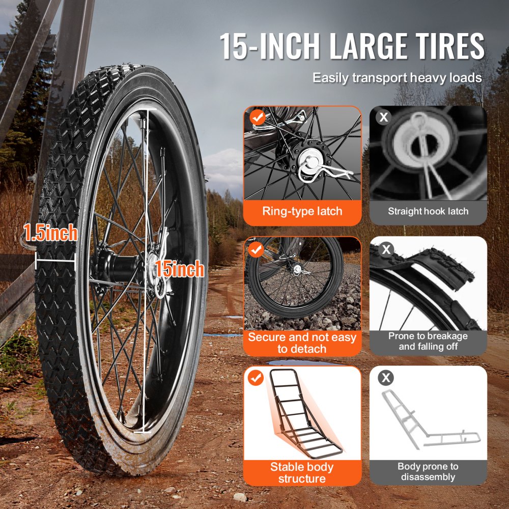 VEVOR Wózek do polowań, składany wózek do polowań o wadze 136 kg, transporter do polowań z 2 dużymi kołami i ergonomicznym uchwytem, ​​akcesoria do wózków do polowań, uniwersalny wózek transportowy do polowań, wędkowania i pieszych wędrówek