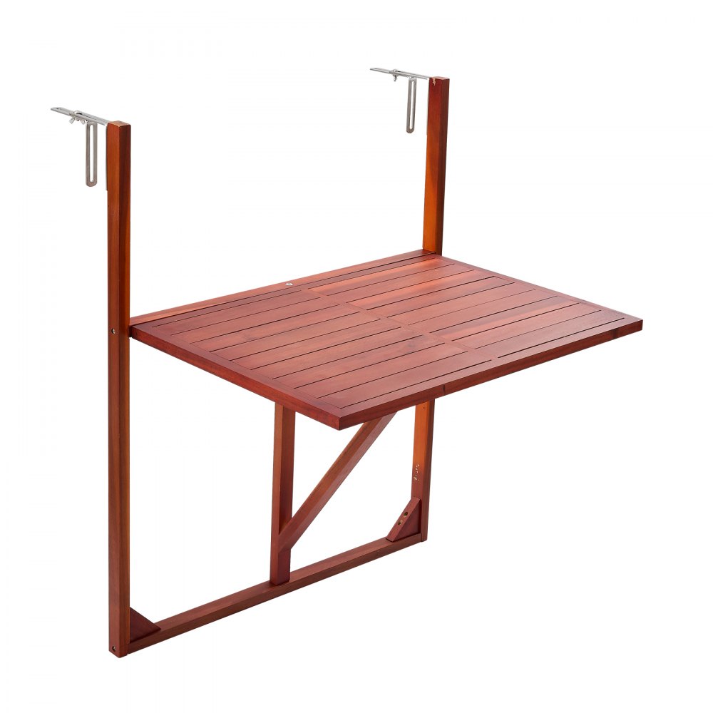 VEVOR Stół wiszący balkonowy 650x450 mm Stół składany 27 kg Stół wiszący balkonowy, na taras lub taras ogrodowy, odpowiedni do balustrad o szerokości 0-70 mm, regulowana szerokość zacisku, blat z drewna akacjowego, oszczędzający miejsce