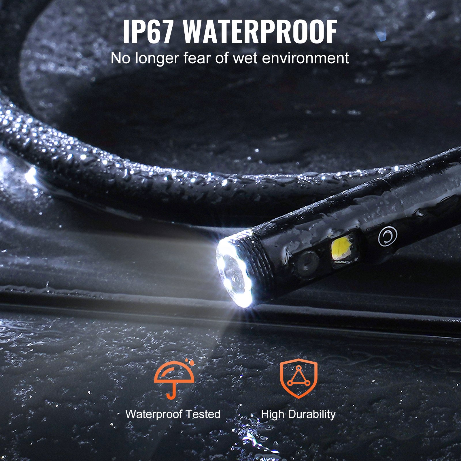 Kamera endoskopowa VEVOR z oświetleniem, potrójny obiektyw, boroskop z półsztywnym kablem 15 m, ekran 12,7 cm, kamera inspekcyjna 1080P, 8+2 diody LED, wodoodporna kamera typu Snake (IP67) do samochodu, hydraulika (karta 32 GB)