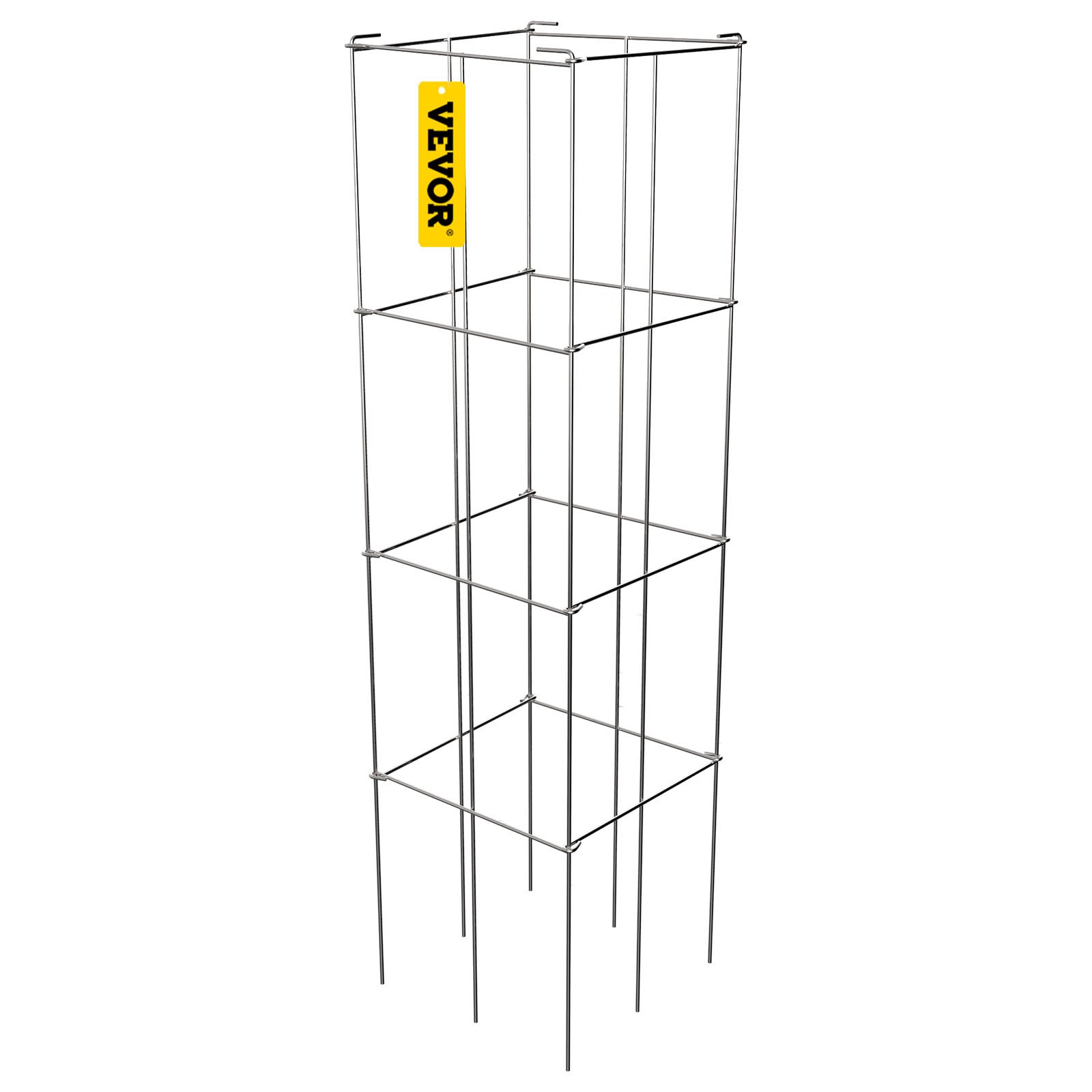 Klatki na pomidory VEVOR, 30 x 30 x 117 cm, zestaw 10 kwadratowych klatek podtrzymujących rośliny, wytrzymałe, stalowe wieże pod pomidory z powłoką PVC w kolorze srebrnym, przeznaczone do pnących warzyw, roślin, kwiatów i owoców
