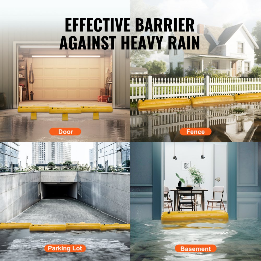 Bariery przeciwpowodziowe VEVOR, alternatywa dla worków z piaskiem, worki przeciwpowodziowe, opakowanie 4 szt., bariera przeciwpowodziowa do domu, bariery wodne na wypadek powodzi, drzwi, podjazd (4 stopy x 6 cali)