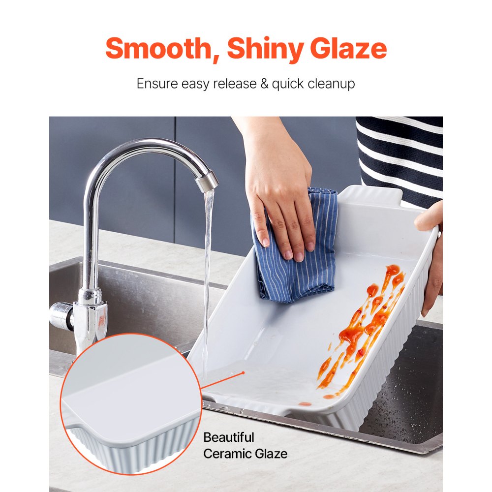 VEVOR Ceramic Casserole Dish, Large, 22.9 x 33 cm, Rectangular Bakeware with Double Handles, Oven Safe, Lasagna Dish, Deep Casserole Dish for Baking and Serving, Thanksgiving and Christmas Gift, White