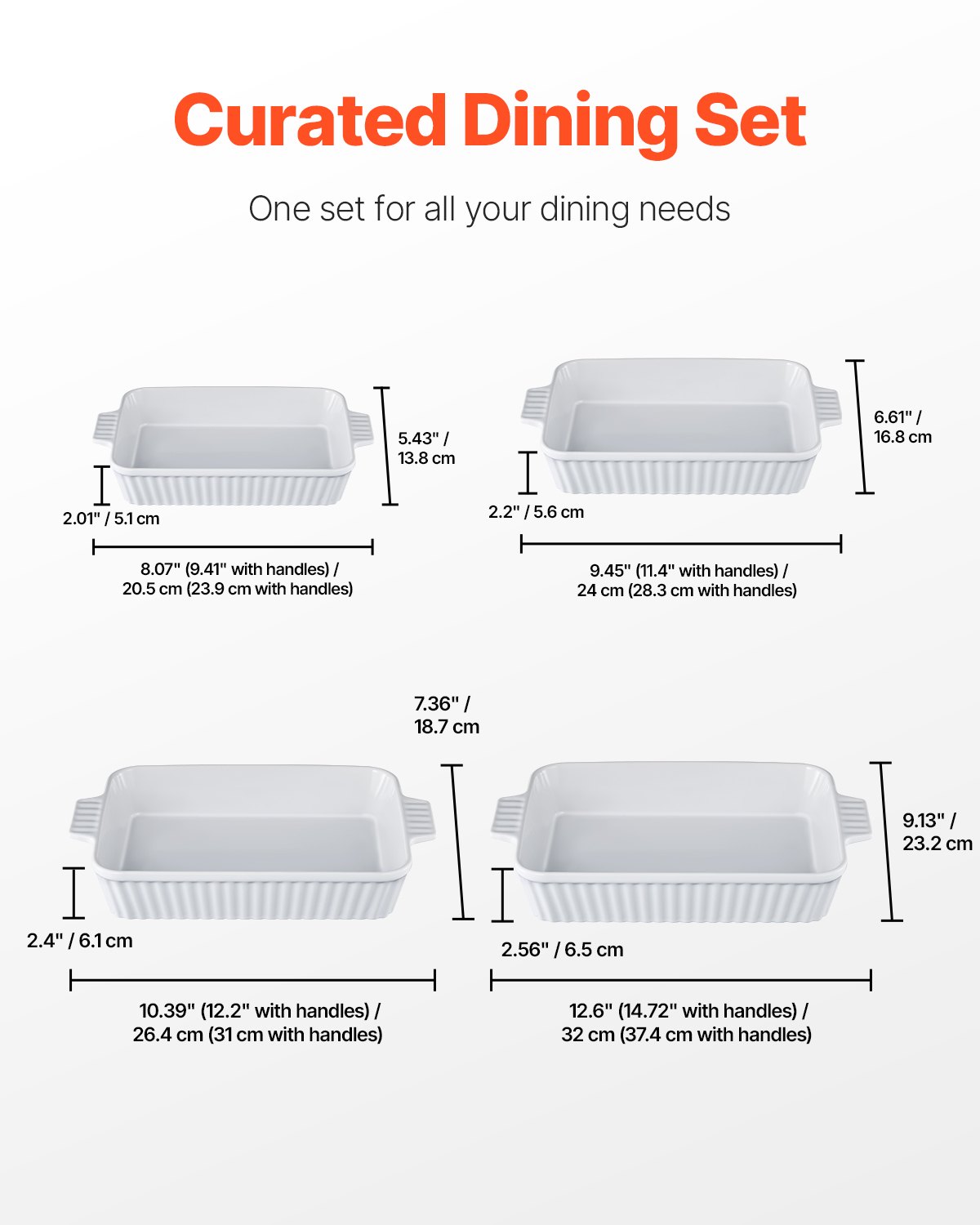 VEVOR Ceramiczna forma do zapiekania, 4-częściowy, prostokątny zestaw do pieczenia, głęboki do pieczenia