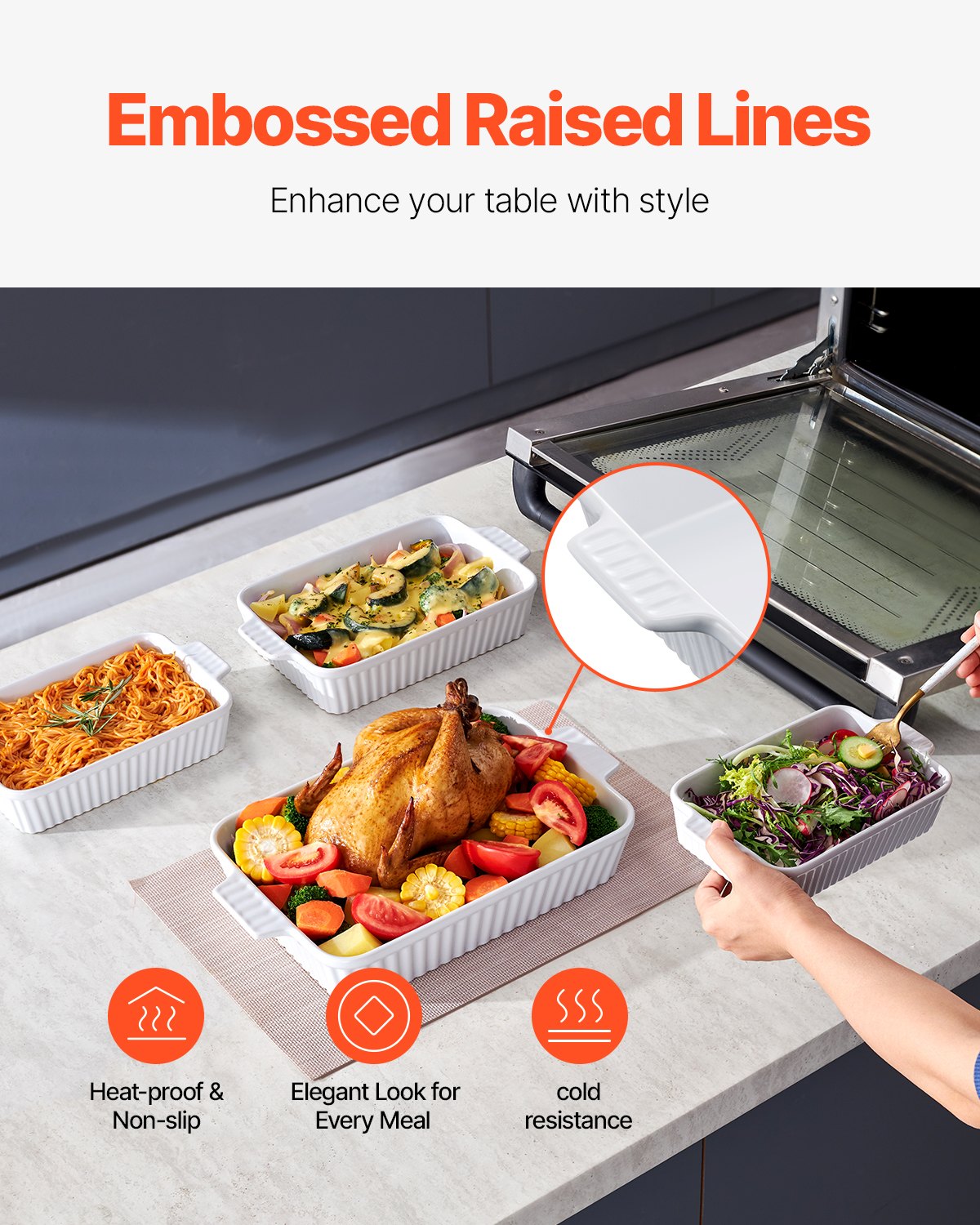 VEVOR Ceramiczna forma do zapiekania, 4-częściowy, prostokątny zestaw do pieczenia, głęboki do pieczenia