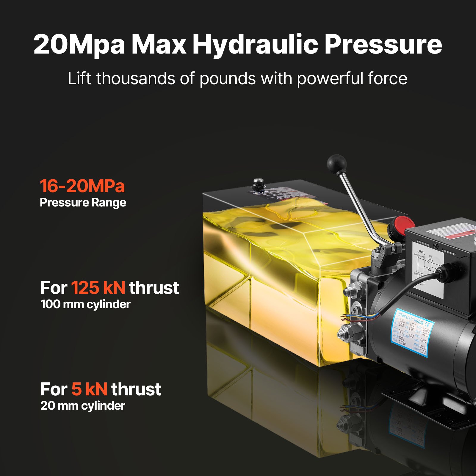 Agregat hydrauliczny VEVOR 14 Qt, jednostronna pompa stalowa do przyczep wywrotek, maks. ciśnienie nadmiarowe 22 MPa i przepływ 6,3 l/min, pompa hydrauliczna ze zbiornikiem metalowym do podnoszenia przyczep wywrotek
