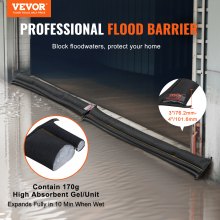 Bariery przeciwpowodziowe VEVOR, worki przeciwpowodziowe, opakowanie 10 szt., bariery przeciwpowodziowe z plastikowym wiadrem, bariery przeciwpowodziowe aktywowane wodą do domu, drzwi, podjazdu (1530 x 155 mm)