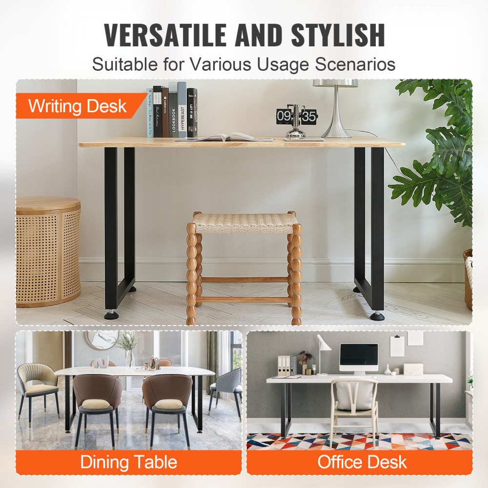VEVOR 711.2MM Adjustable Furniture Legs, Square Reinforced Steel Office Table legs Set of 2 for DIY, Max Load 453.6KG Heavy Duty Desk Legs, Quick Instalation & Rich Accessories Legs Black