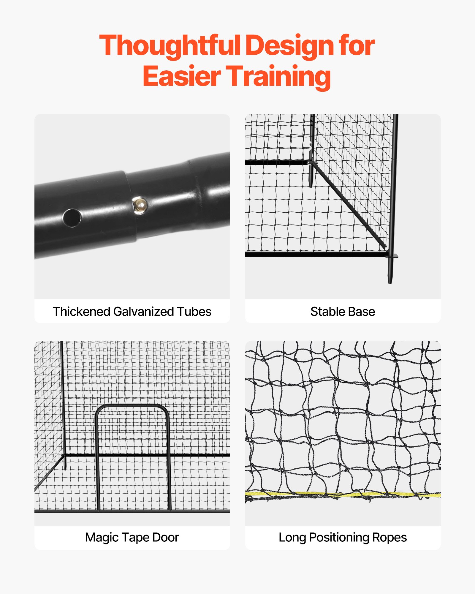 VEVOR Baseball Batting Cage, 10668 x 3200 x 3100mm Freestanding Portable Batting Cage, Hitting Cages with 45-Ply Knotted HDPE & Long Positioning Ropes, Battings Cages Netting for Indoor Outdoor