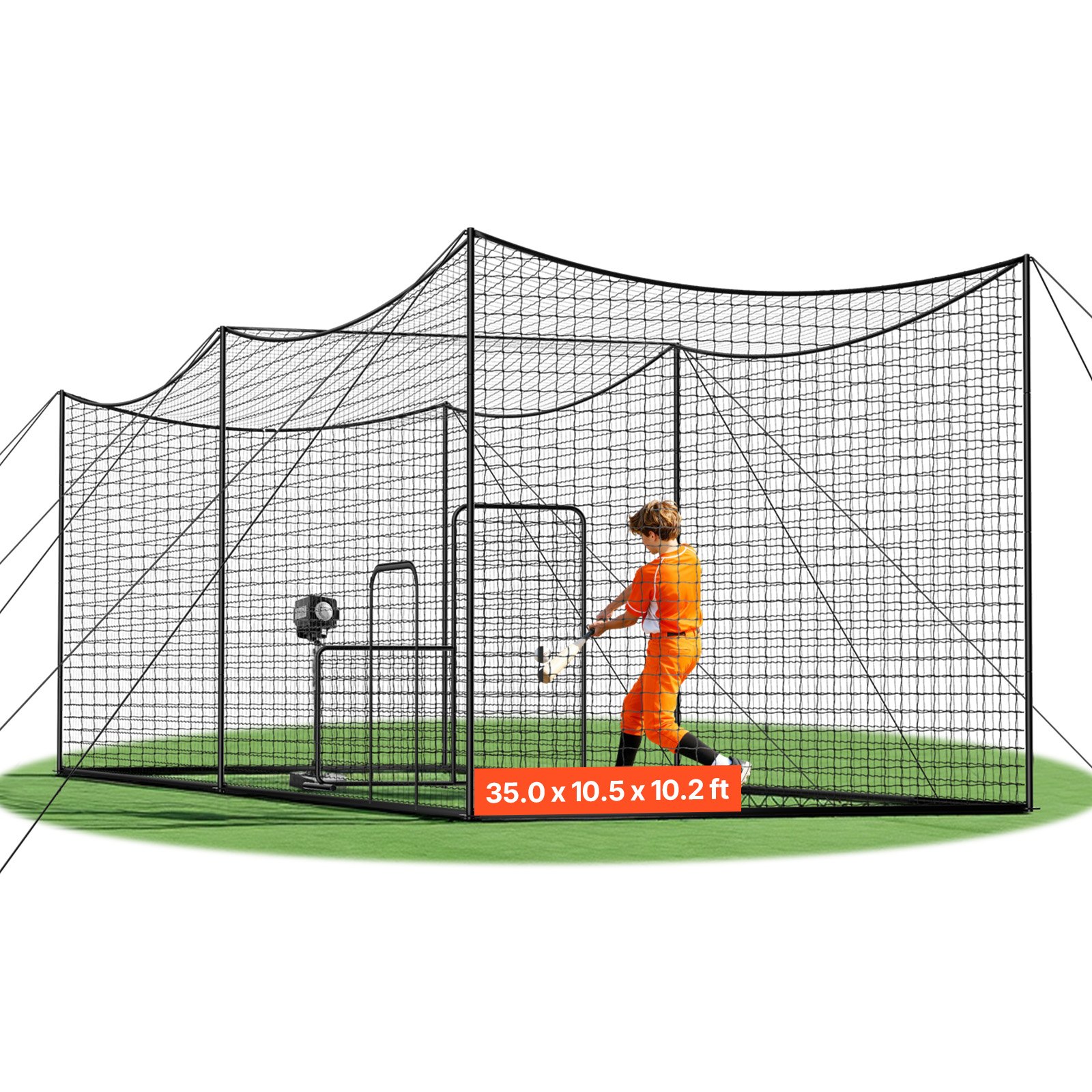 VEVOR Baseball Batting Cage, 10668 x 3200 x 3100mm Freestanding Portable Batting Cage, Hitting Cages with 45-Ply Knotted HDPE & Long Positioning Ropes, Battings Cages Netting for Indoor Outdoor