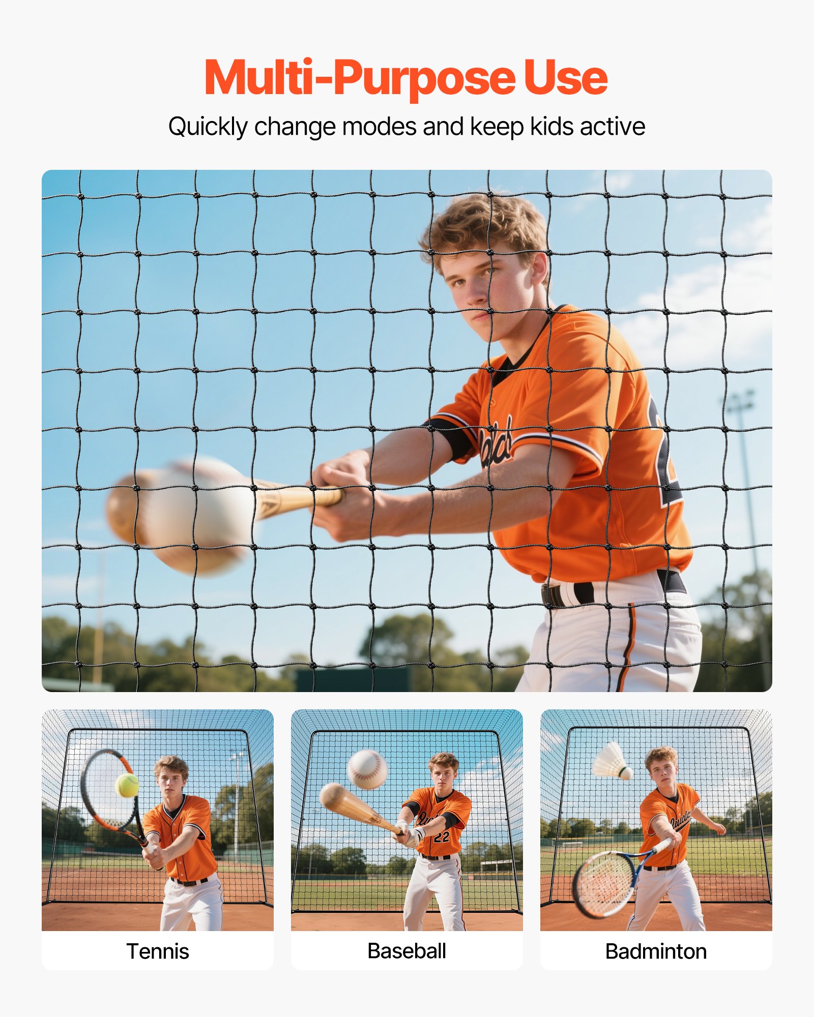 VEVOR Baseball Batting Cage, 12000 x 3680 x 3100mm Freestanding Portable Batting Cage, Hitting Cages with 45-Ply Knotted HDPE & Long Positioning Ropes, Battings Cages Netting for Indoor Outdoor