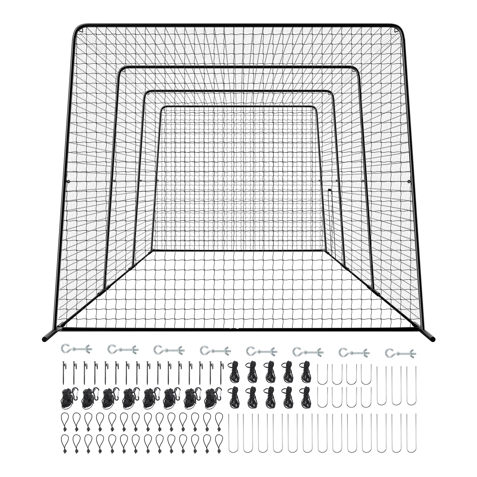 Siatka treningowa do klatki baseballowej VEVOR 1200x368x310 cm z 45-warstwową i wiązaną tkaniną HDPE oraz długimi linami pozycjonującymi, w tym siatka treningowa do klatki do softballu