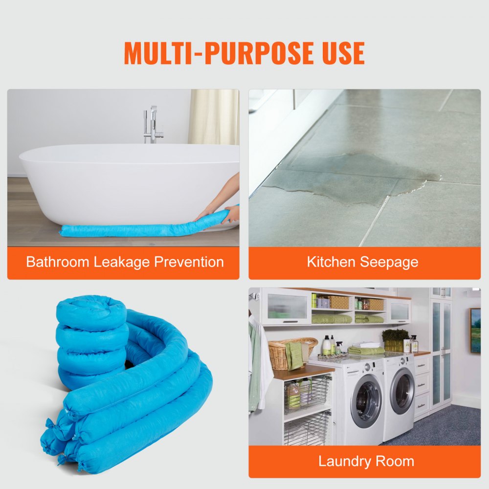 VEVOR Uniwersalne chłonne skarpety, chłonne, pojemność 20 galonów, 76 x 1200 mm, odporne na pleśń i przeciekanie, opakowanie 12 sztuk, niebieskie