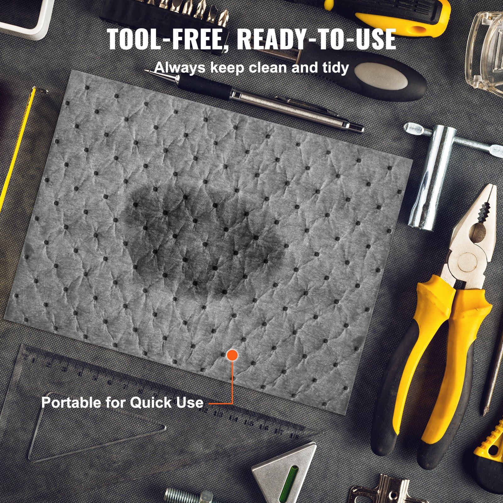 Wkłady chłonne VEVOR, mata chłonna w dozowniku, opakowanie 100 sztuk, 330 x 250 x 3,5 mm, wkłady chłonne z polipropylenu do wody, szare, pojemność 12 galonów