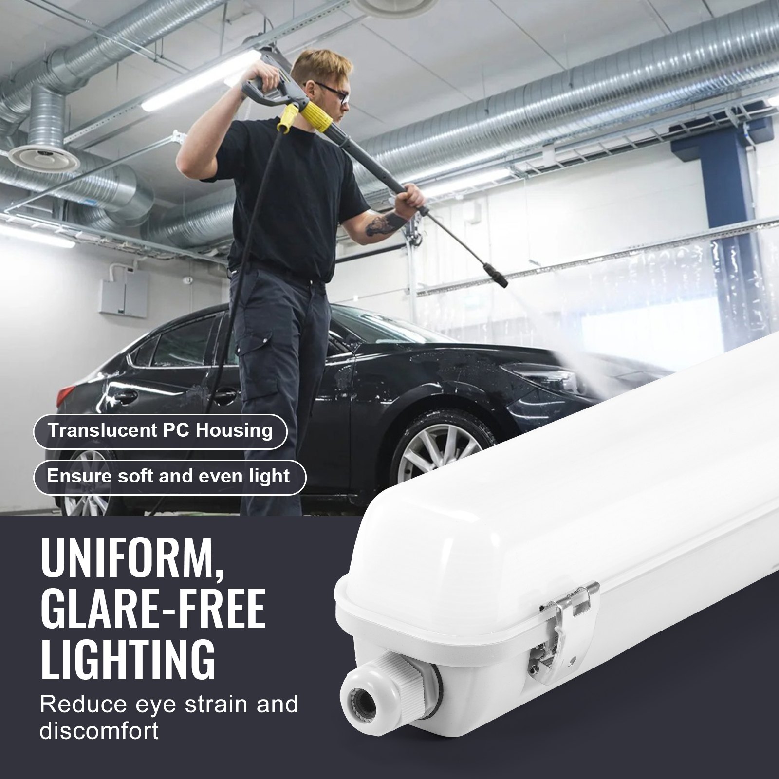 VEVOR 4FT Lampa paroszczelna LED, 60 W/50 W/40 W z możliwością wyboru, 5000 K, lampa paroszczelna z regulowanym strumieniem świetlnym 5400/6400/7400 lm, IP65, wodoodporna, do parkingów, magazynów, mroźni, myjni samochodowych, opakowanie 4 szt.