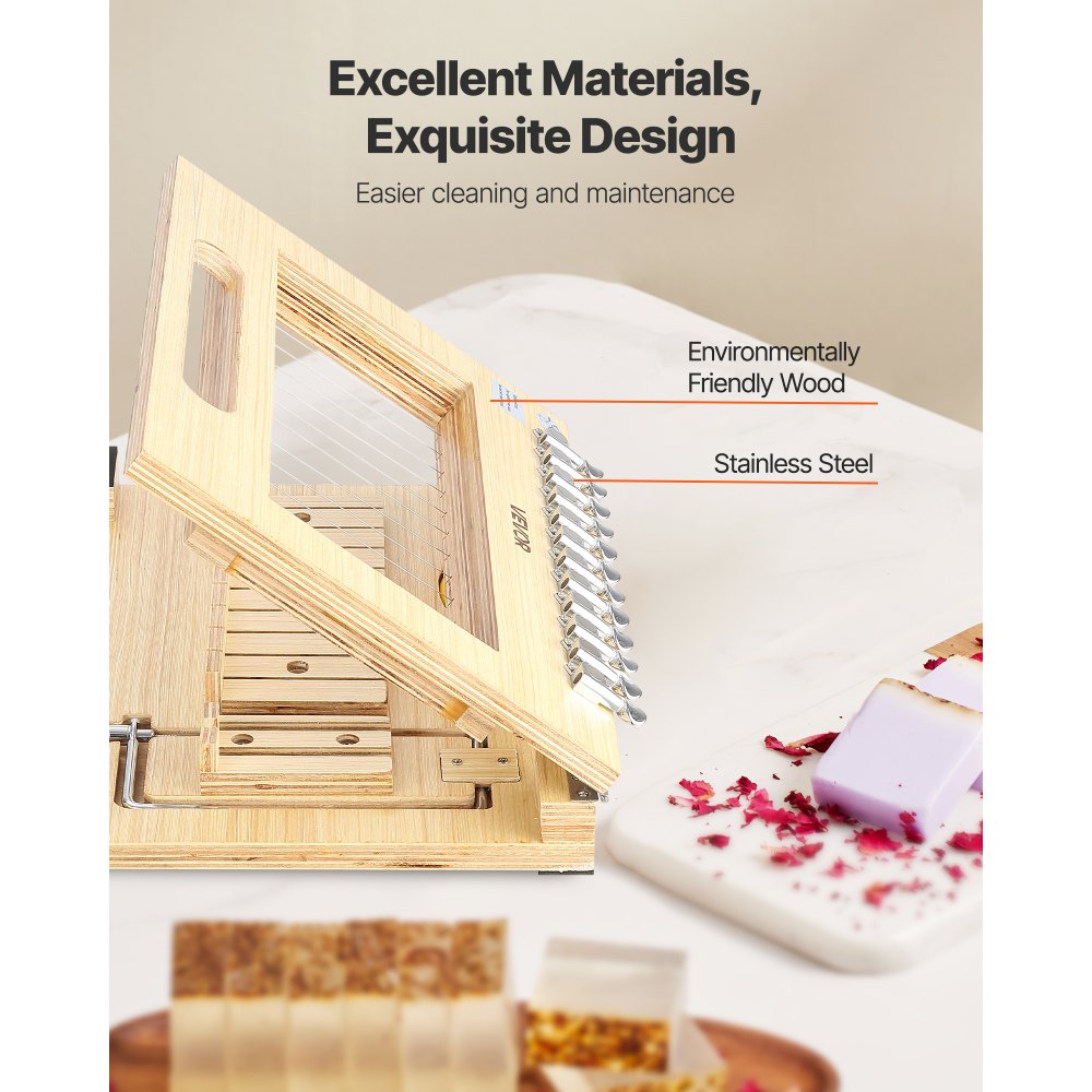 Obcinacz do mydła VEVOR tnie 1-12 pasków, obcinak do drutu z drewnianą ramą i dodatkowymi drutami, wielofunkcyjne narzędzie do ręcznego wycinania mydła do świec, narzędzie do samodzielnego wykonania