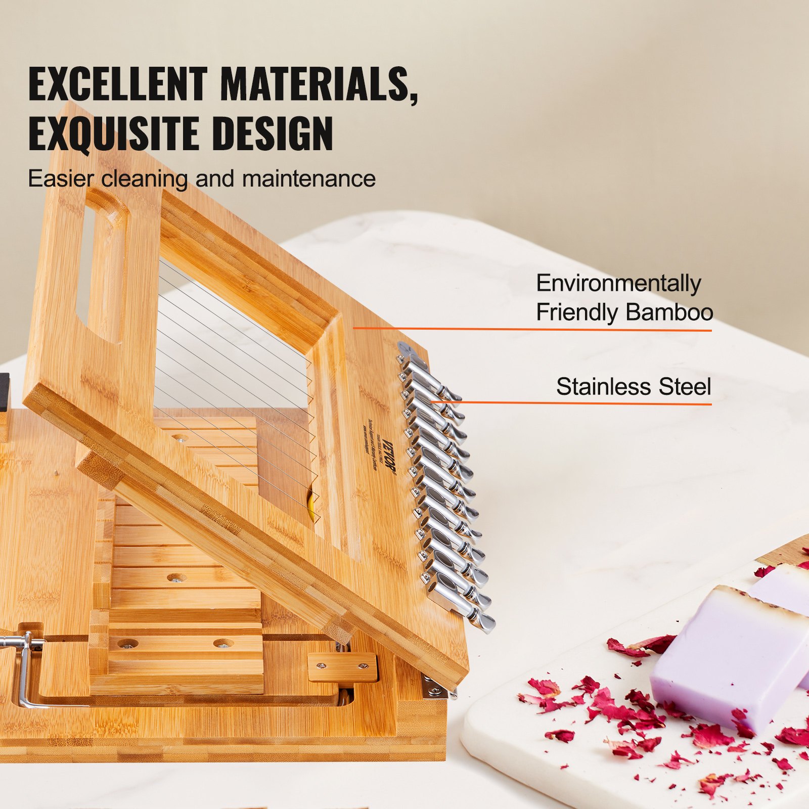 VEVOR Wielofunkcyjny obcinacz do mydła, 12 idealnych mydeł w kostkach o grubości 2,5 cm, ręcznie robione narzędzie do majsterkowania, drut tnący 395 mm, ostrza do mydła ze stali nierdzewnej, świece, sery, czekolady itp.