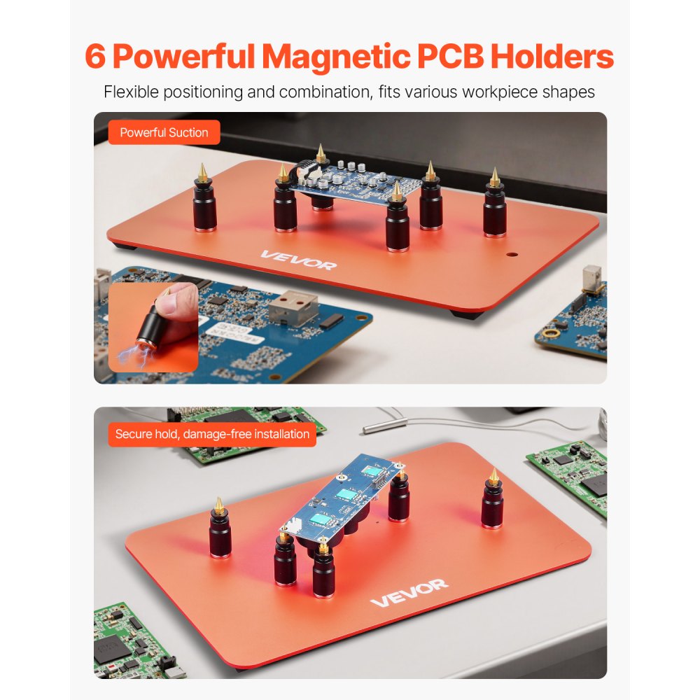 VEVOR Soldering Aid Third Hand, magnetyczna stacja lutownicza, 4 elastyczne ramiona, z 6 uchwytami na kolumny PCB i uchwytem na pistolet na gorące powietrze 360 ​​stopni, pomocna dłoń do napraw elektronicznych, 279 x 178 x 3 mm