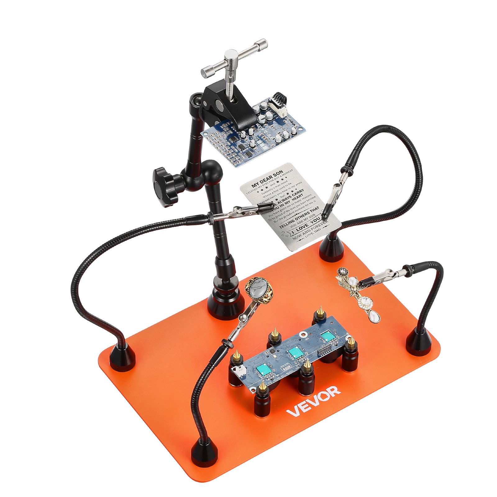 VEVOR Soldering Aid Third Hand, magnetyczna stacja lutownicza, 4 elastyczne ramiona, z 6 uchwytami na kolumny PCB i uchwytem na pistolet na gorące powietrze 360 ​​stopni, pomocna dłoń do napraw elektronicznych, 279 x 178 x 3 mm