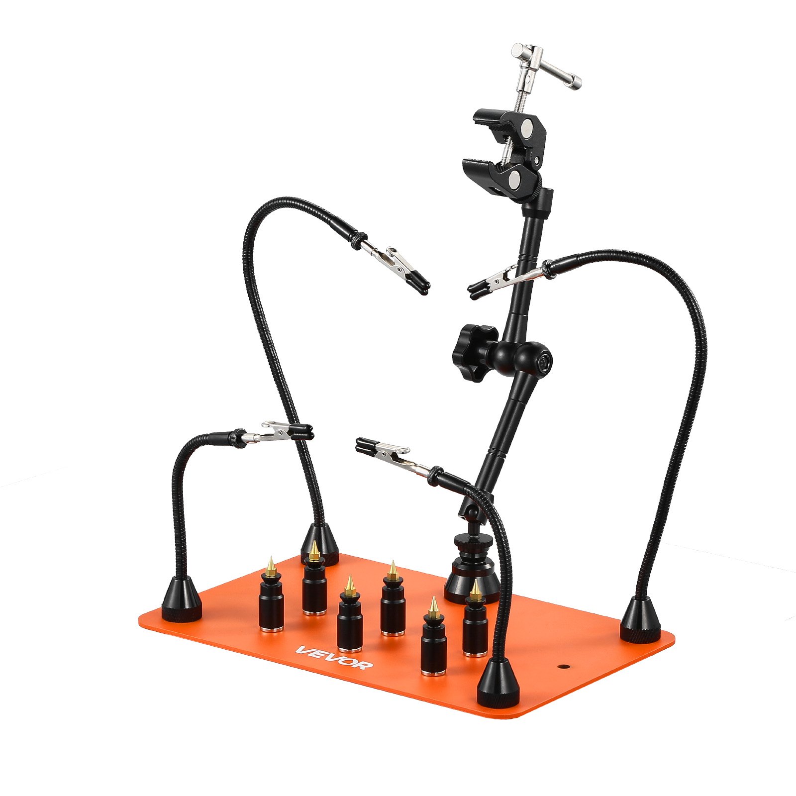 VEVOR Soldering Aid Third Hand, magnetyczna stacja lutownicza, 4 elastyczne ramiona, z 6 uchwytami na kolumny PCB i uchwytem na pistolet na gorące powietrze 360 ​​stopni, pomocna dłoń do napraw elektronicznych, 279 x 178 x 3 mm