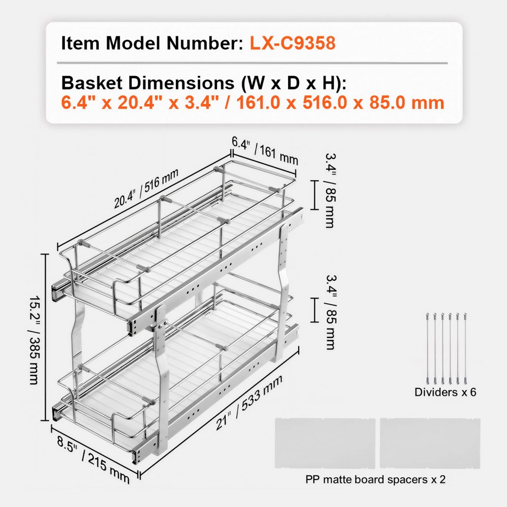 VEVOR 2-poziomowy wysuwany organizer pod zlew (216 x 533 x 381 mm) Półka na przyprawy, organizer kuchenny, półka kuchenna, do łazienki, 254 x 558 x 457 mm (rozmiar montażowy)