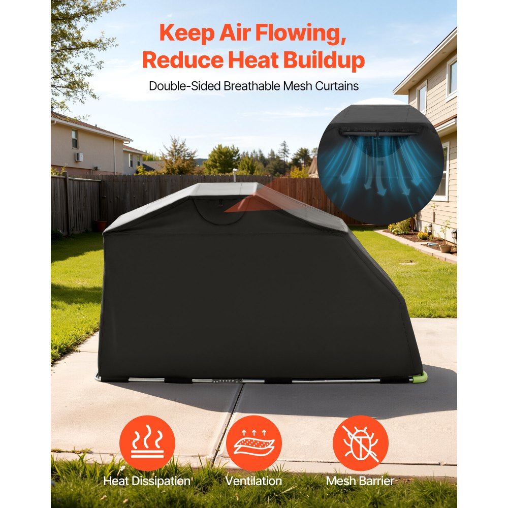 VEVOR Motorcycle Storage Shelter with Security Lock, 600D Oxford Flip-Up Garage Tent, Heavy-Duty All-Weather Motorcycle Cover with Ventilation Windows, 279x109.5x160 cm Outdoor Vehicle Shelter, Black