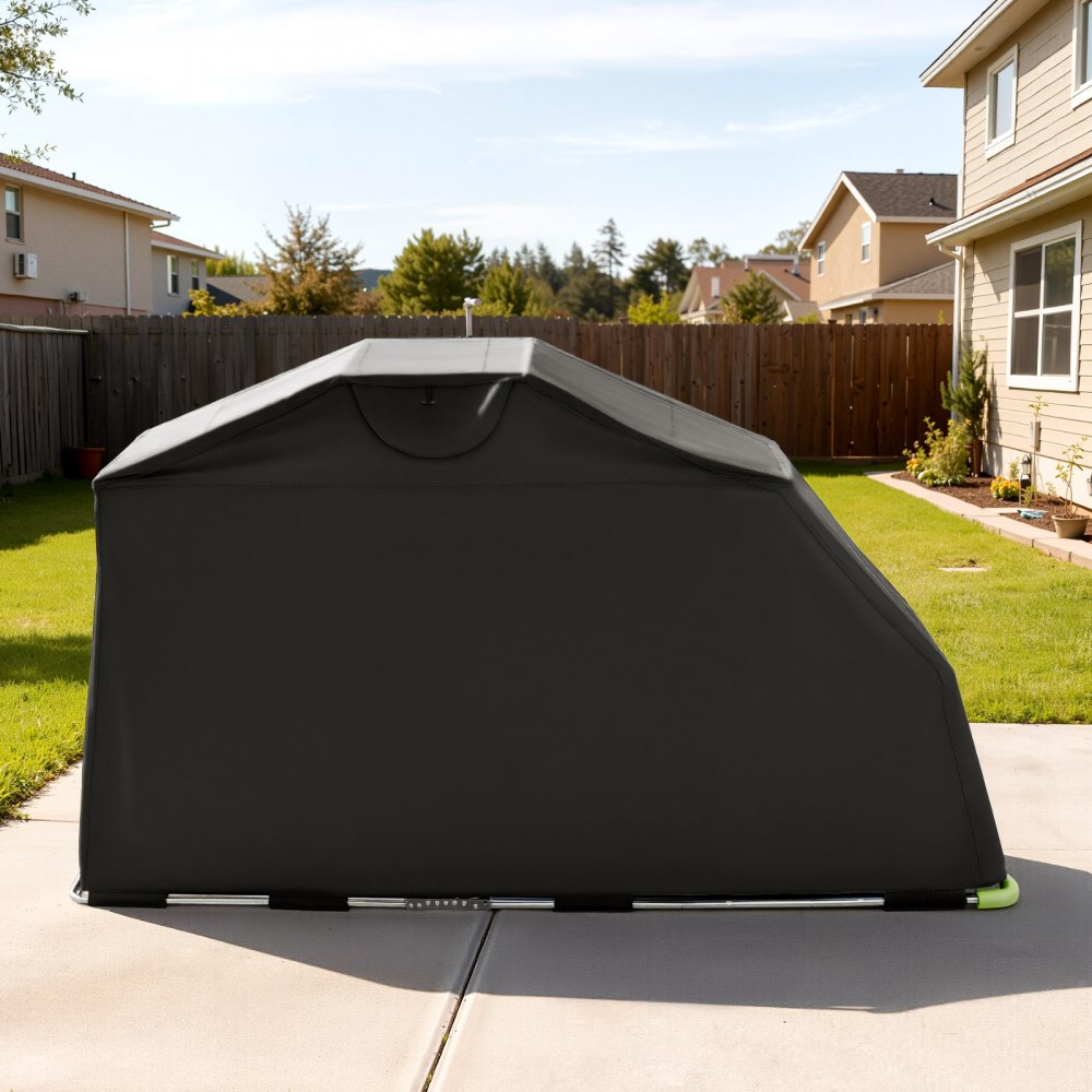 VEVOR Motorcycle Storage Shelter with Security Lock, 600D Oxford Flip-Up Garage Tent, Heavy-Duty All-Weather Motorcycle Cover with Ventilation Windows, 279x109.5x160 cm Outdoor Vehicle Shelter, Black