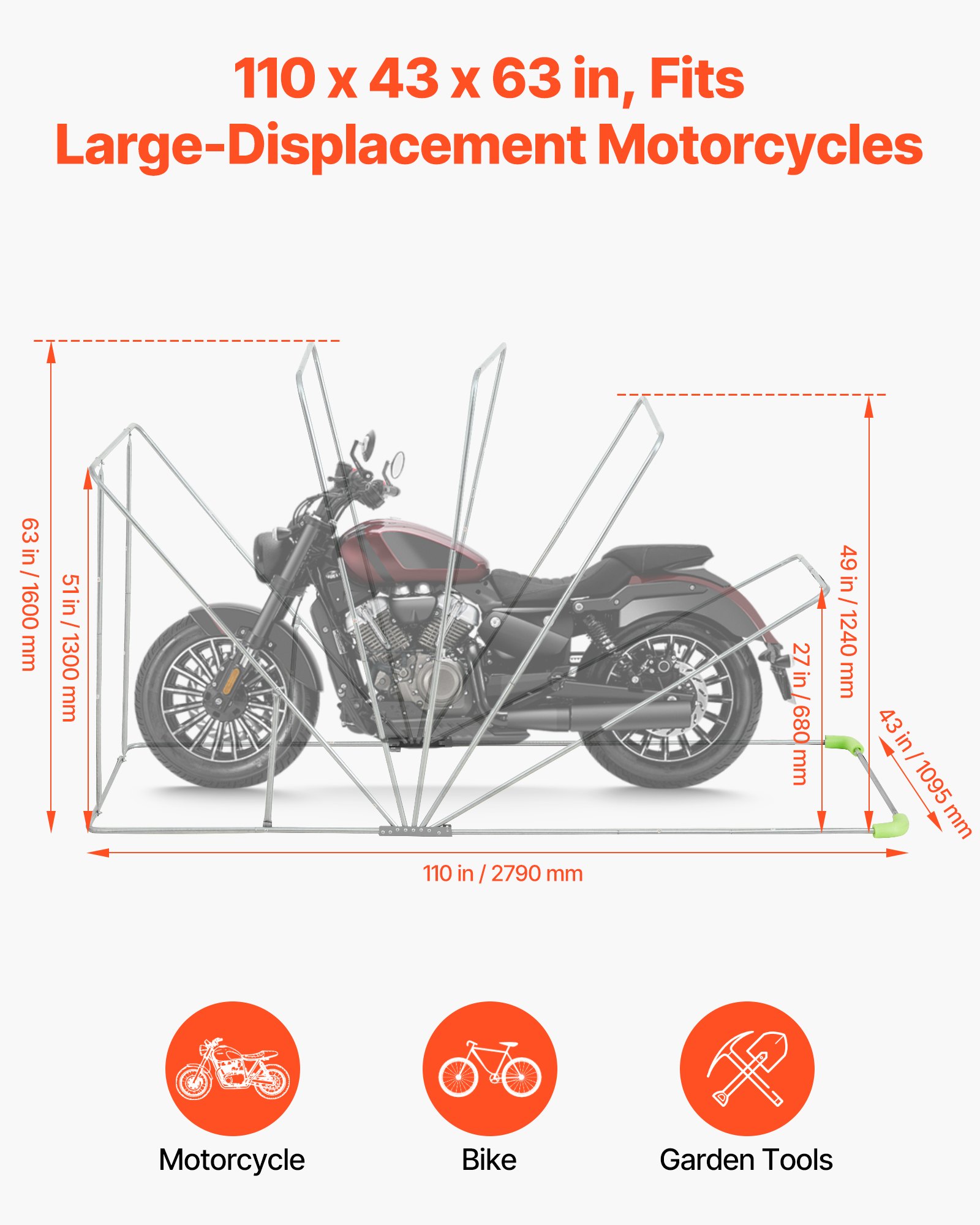 Namiot motocyklowy VEVOR, pokrowiec na motocykl 2790x1095x1600 mm, garaż na motocykl z zamkiem zabezpieczającym, namiot składany Oxford 600D, pokrowiec na motocykl odporny na warunki atmosferyczne z okienkami wentylacyjnymi, czarny